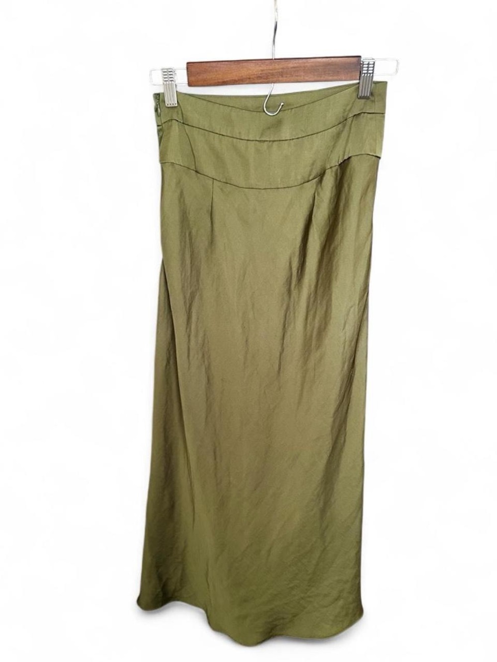 Free People Olive Green Satin A-Line Midi Maxi Skirt Size 2 Y2K Boho